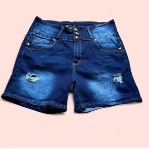 Dark Blue Distressed Jean Shorts